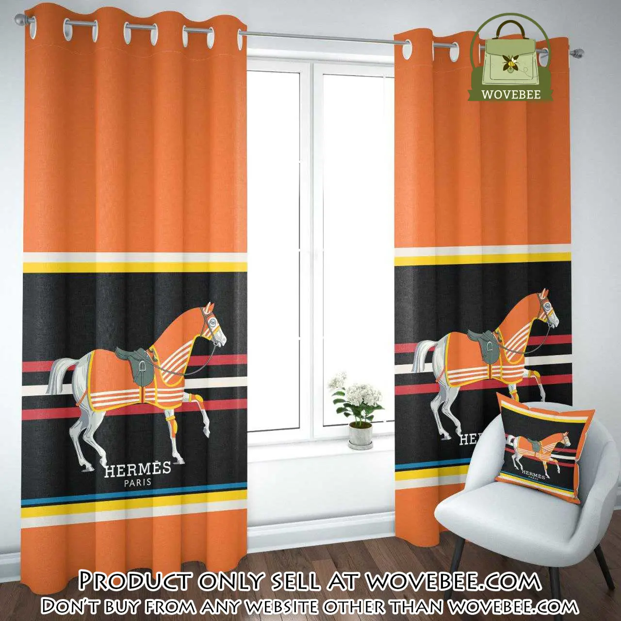 Hermes orange premium window curtains hot  set wc058 wvb0523316